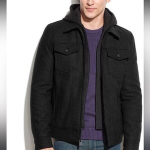 Guess Wool Blend Hooded Bomber Jacket